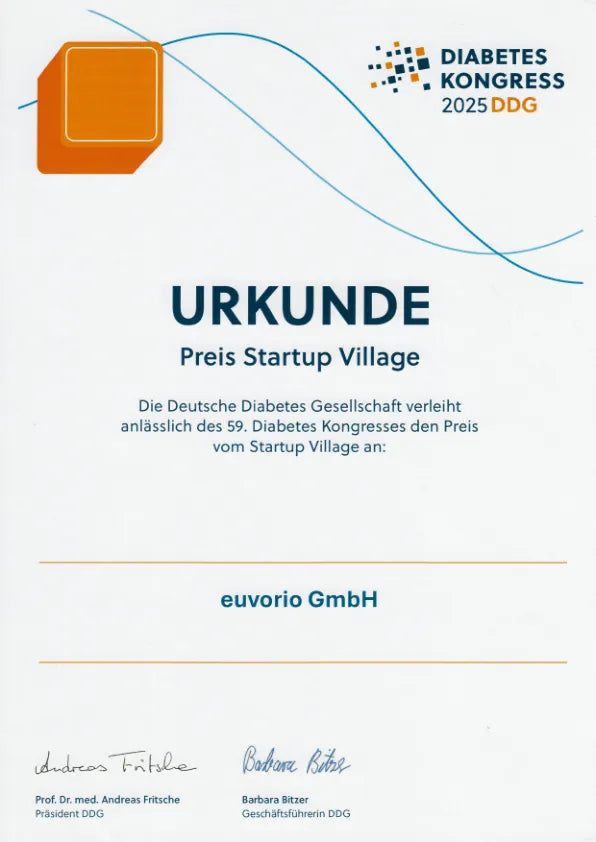 DDG Urkunde 1. Preis Startup euvorio Hyporest Prof. Dr. med. Frische Barbara Bitzer